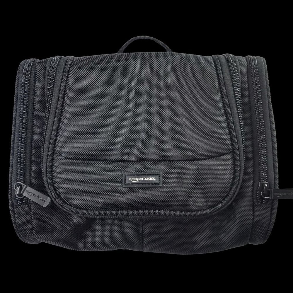 New Amazon Basics Dopp Kit Bag Zip Zippered Travel Pouch Bag Black Pockets